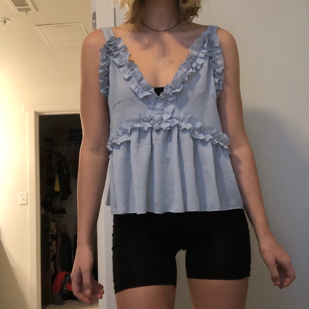SHEIN blue blouse with ruffles tank top